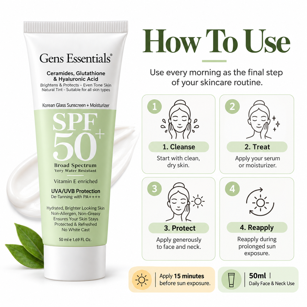 Gens Essentials Korean Glass Skin Sunscreen + Moisturizer SPF 50+ PA++++