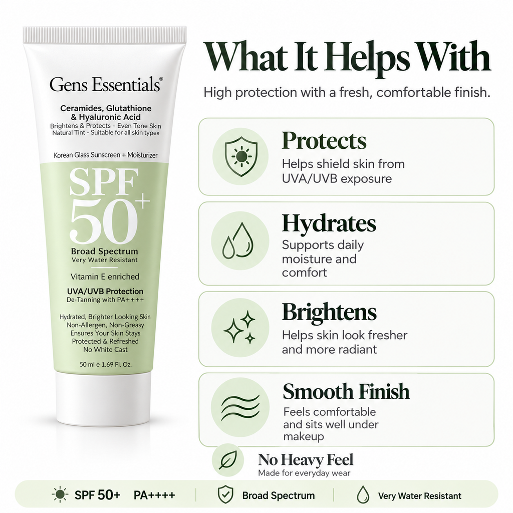 Gens Essentials Korean Glass Skin Sunscreen + Moisturizer SPF 50+ PA++++