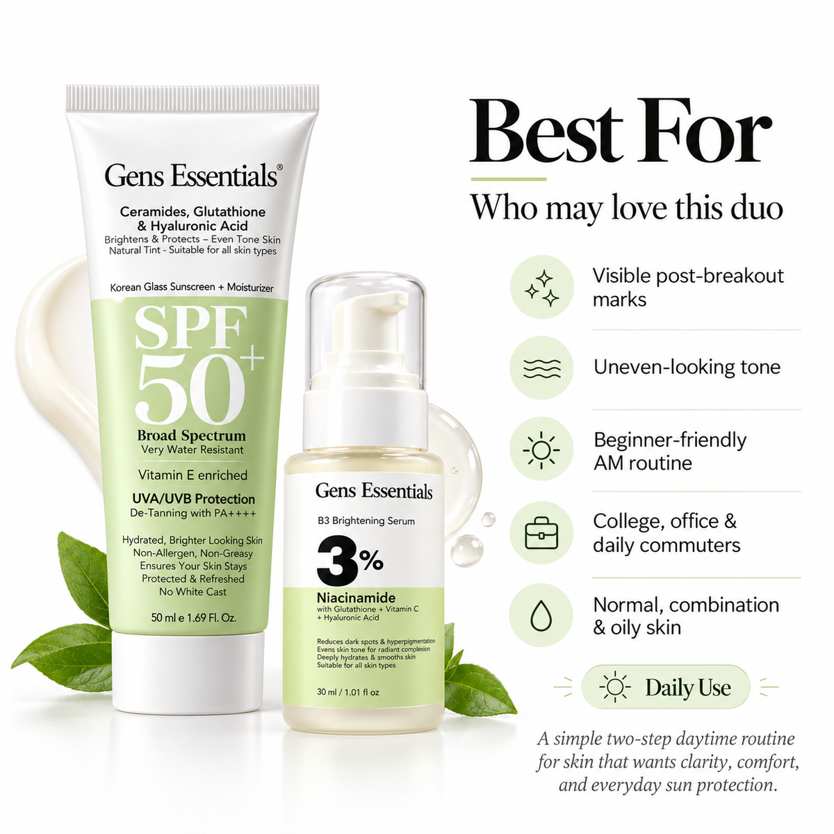 Clear Tone & Protect Duo B3 Niacinamide + Glutathione Serum + SPF 50+