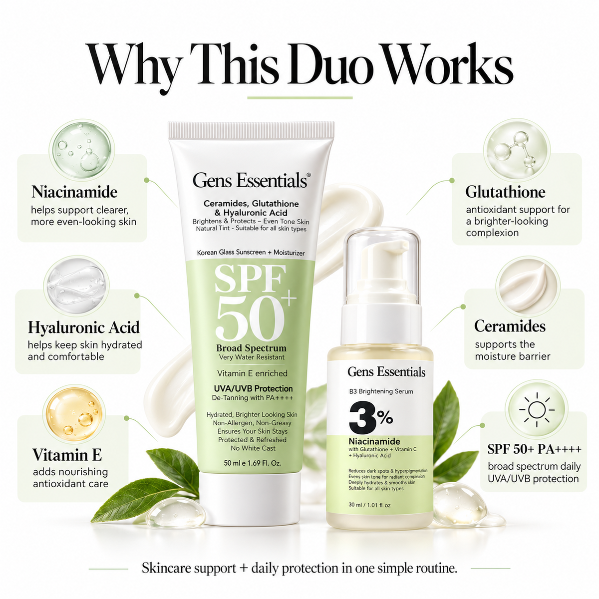 Clear Tone & Protect Duo B3 Niacinamide + Glutathione Serum + SPF 50+
