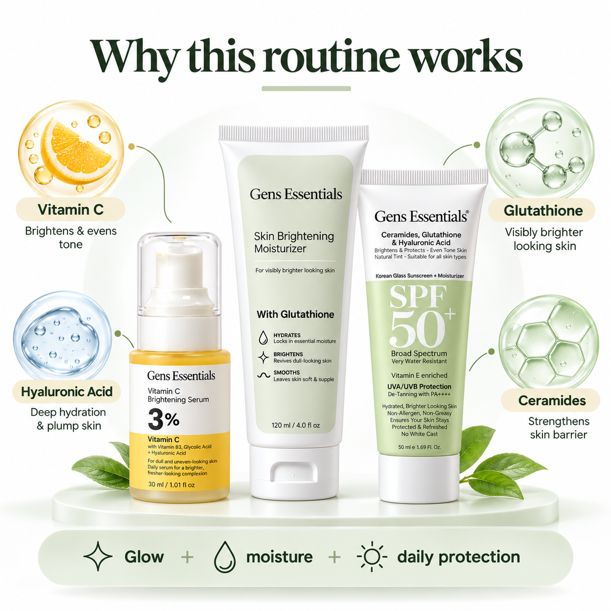 Complete Glow Trio Vitamin C Brightening Serum + Skin Brightening Moisturizer + Glass Skin SPF 50+