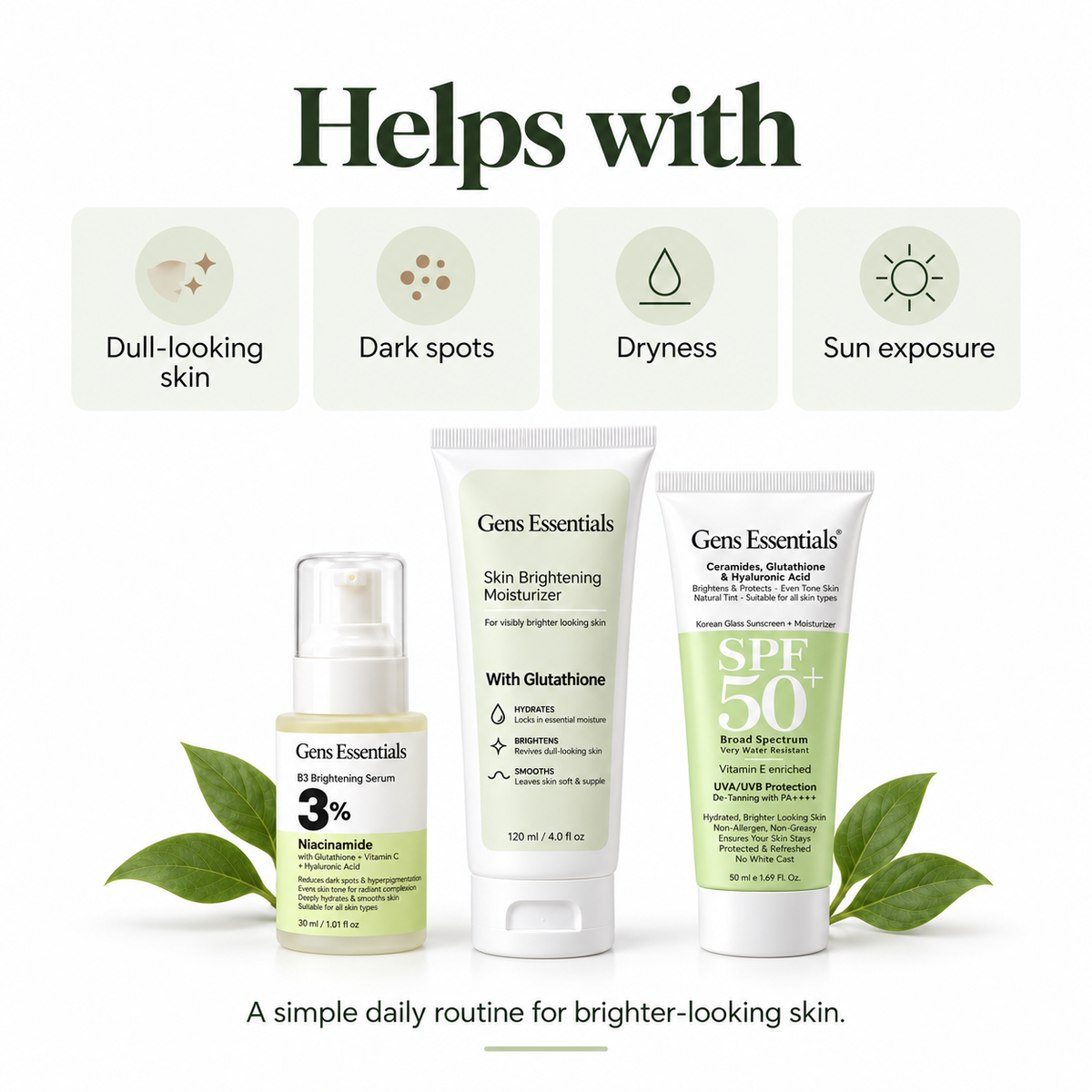 Clear Tone Trio B3 Niacinamide Serum + Skin Brightening Moisturizer + Glass Skin SPF 50+