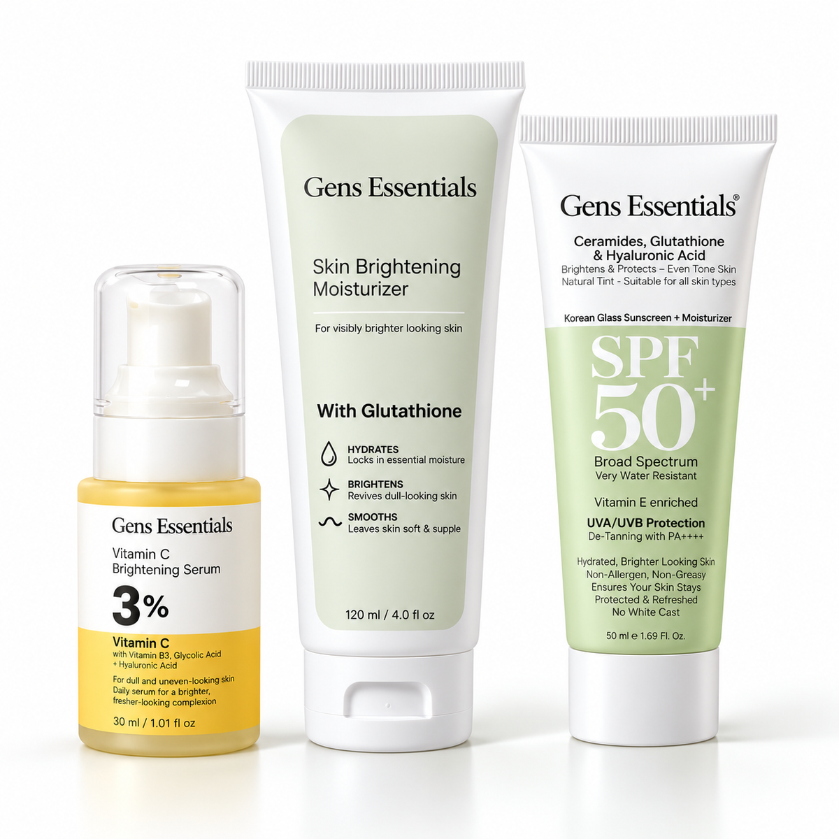 Complete Glow Trio Vitamin C Brightening Serum + Skin Brightening Moisturizer + Glass Skin SPF 50+